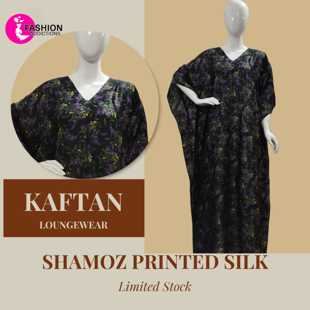 Silk Kaftan Loungewear Purple Floral