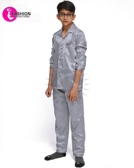 Silk Pajamas Set For Boys | Silver Grey