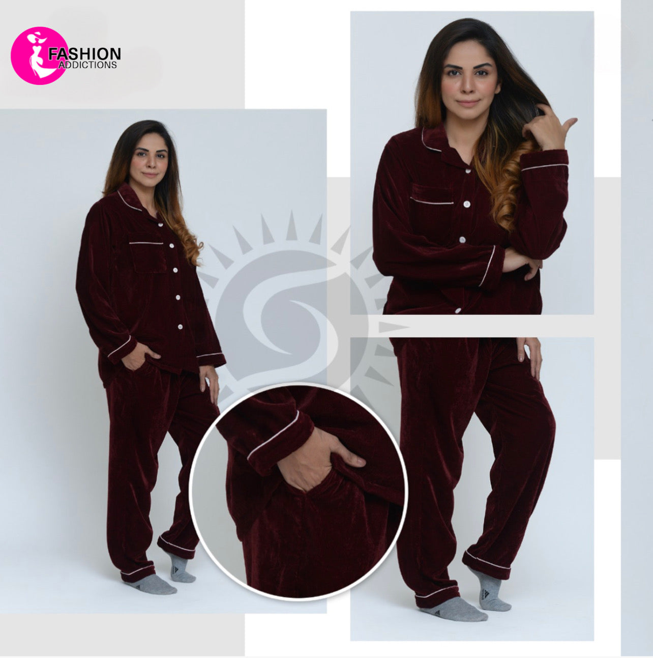 Velvet Nightwear Set For Women | Maroon