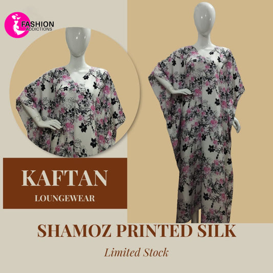 Silk Kaftan Loungewear White Floral