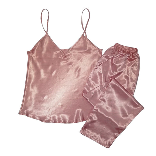 Silk Cami Pajama Set For Women | T-pink