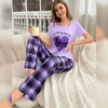 Lilac Love Heart Print Half Sleeves Shirt With Check Printed Trouser (FA-495)