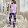 Lilac Love Heart Print Half Sleeves Shirt With Check Printed Trouser (FA-495)