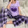 Lilac Love Heart Print Half Sleeves Shirt With Check Printed Trouser (FA-495)