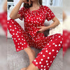 Red All Over Hearts Half Sleeves Printed Night Suit (FA-496)